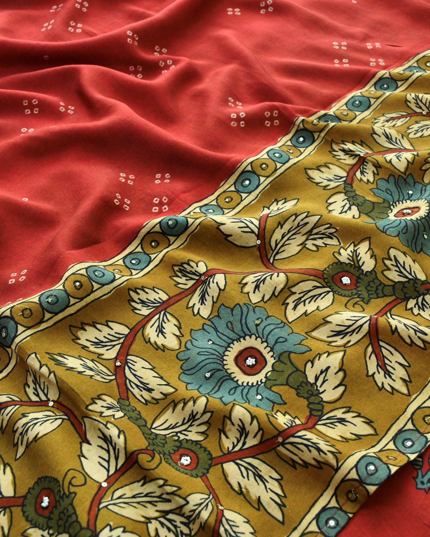 Rust Red Hand-Embroidered Muslin Unstitched Suit Set
