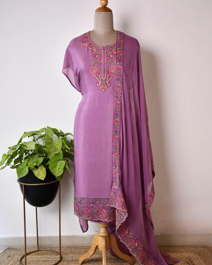Pure Crepe Unstitched Suit with Scalloped Embroidery