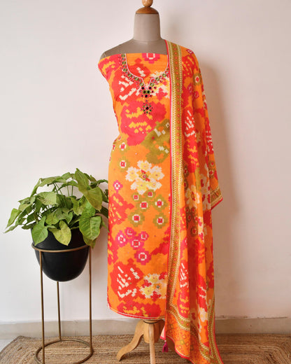 Pure Muslin Unstitched Suit with Hand-Crafted Mirror Work