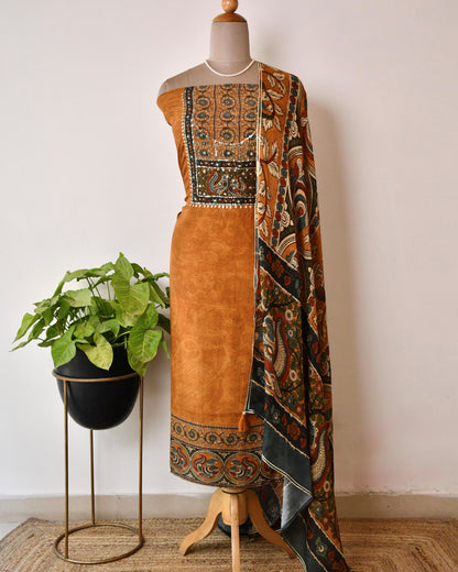 Pure Muslin Unstitched Suit with Kalamkari Dupatta