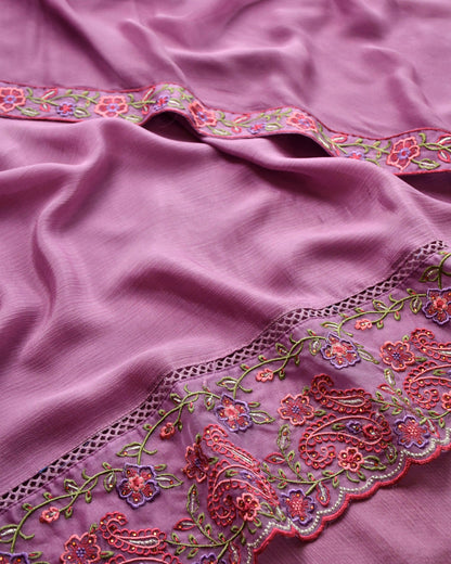 Pure Crepe Unstitched Suit with Scalloped Embroidery