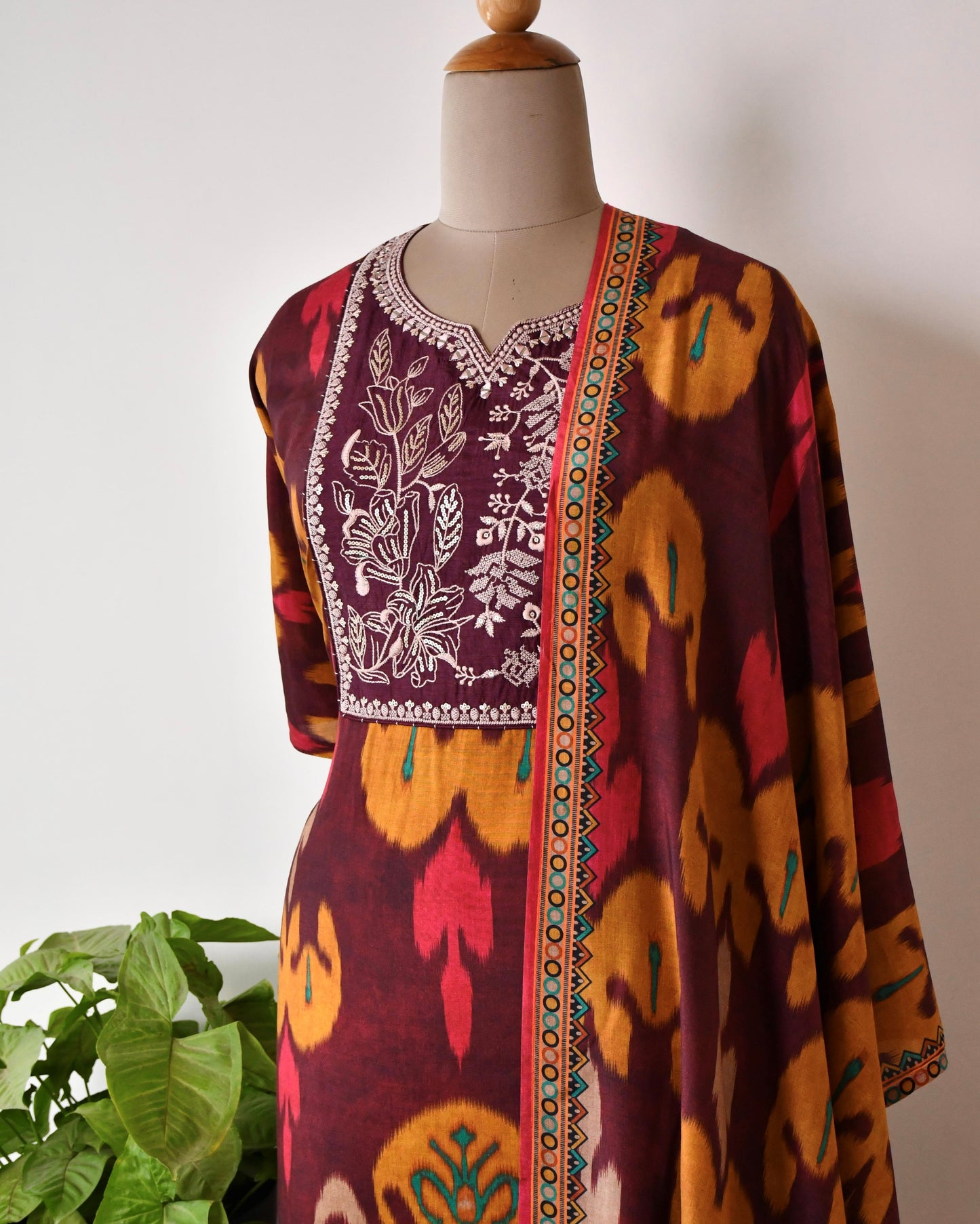 Artisanal Pure Muslin Unstitched Suit with Hand-Embroidered Detailing