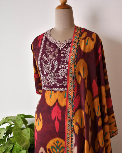 Artisanal Pure Muslin Unstitched Suit with Hand-Embroidered Detailing