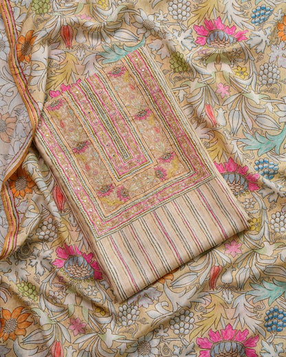 Pure Muslin Hand-Embroidered Unstitched Suit Set