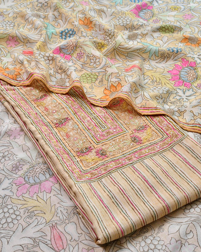 Pure Muslin Hand-Embroidered Unstitched Suit Set