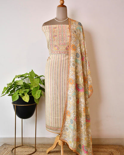 Pure Muslin Hand-Embroidered Unstitched Suit Set