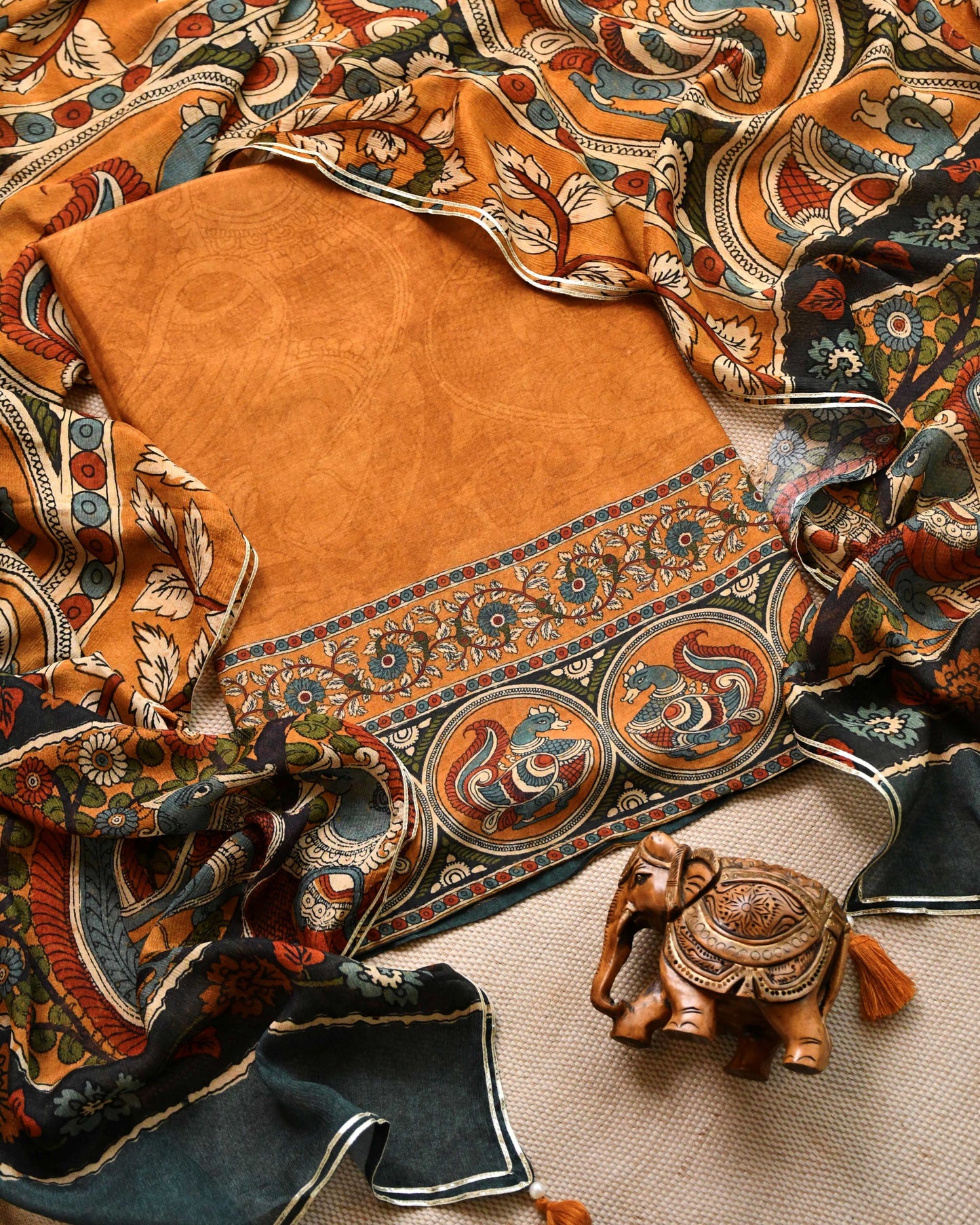 Pure Muslin Unstitched Suit with Kalamkari Dupatta