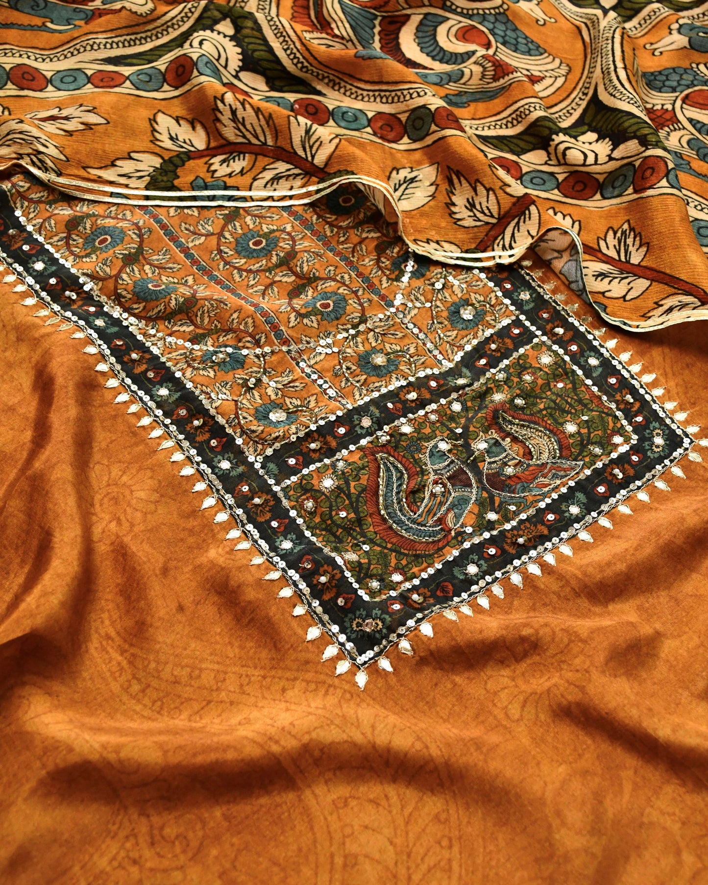 Pure Muslin Unstitched Suit with Kalamkari Dupatta