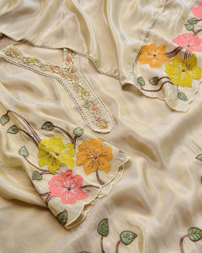 Glass Tissue Unstitched Suit with Applique work