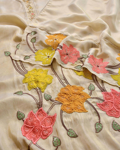 Glass Tissue Unstitched Suit with Applique work