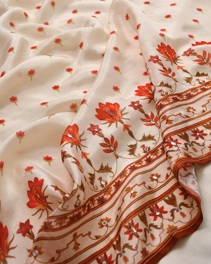 Hand-Embroidered Modal Silk Unstitched Suit with Boutique Yoke