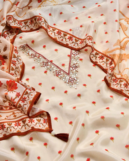 Hand-Embroidered Modal Silk Unstitched Suit with Boutique Yoke