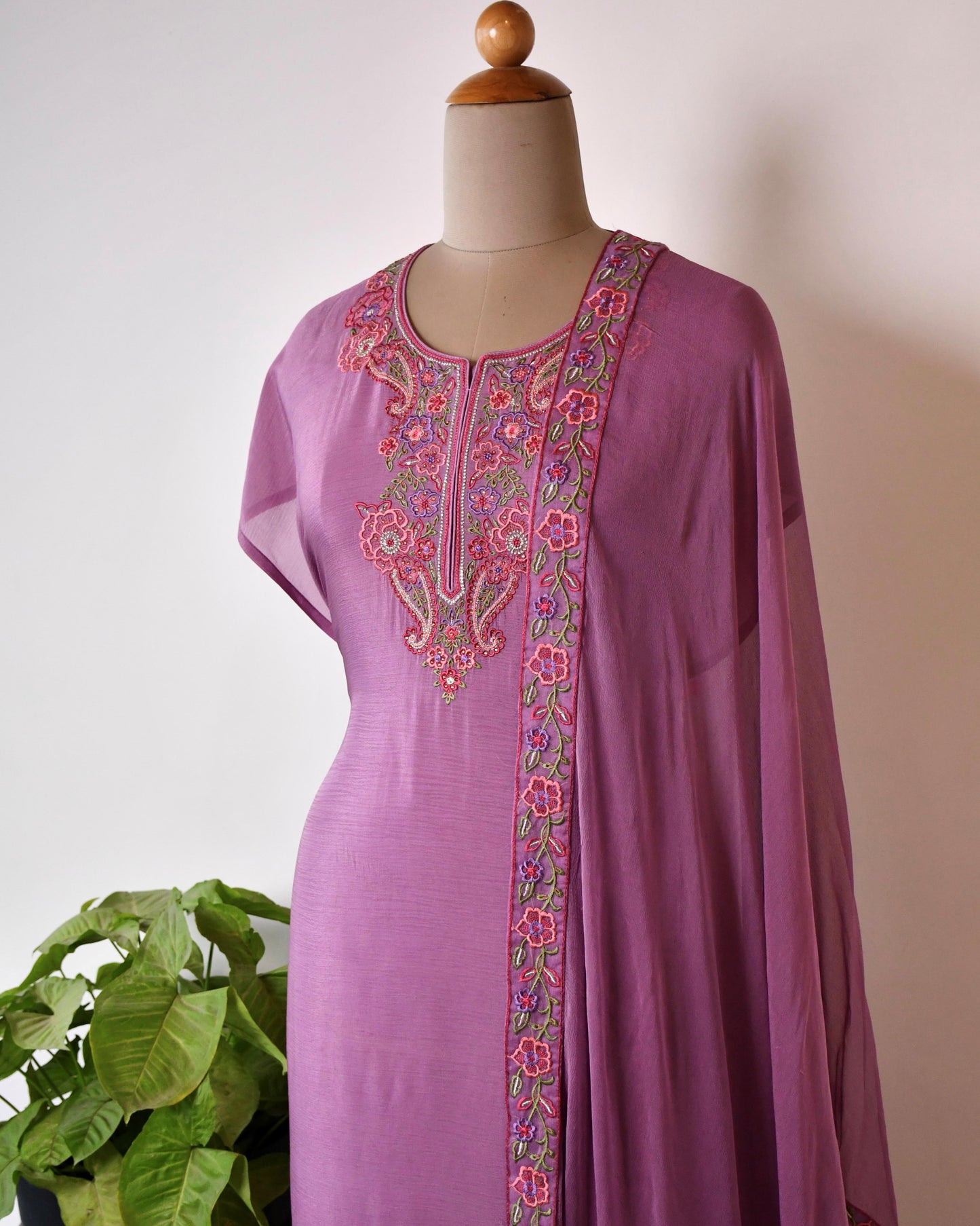 Pure Crepe Unstitched Suit with Scalloped Embroidery