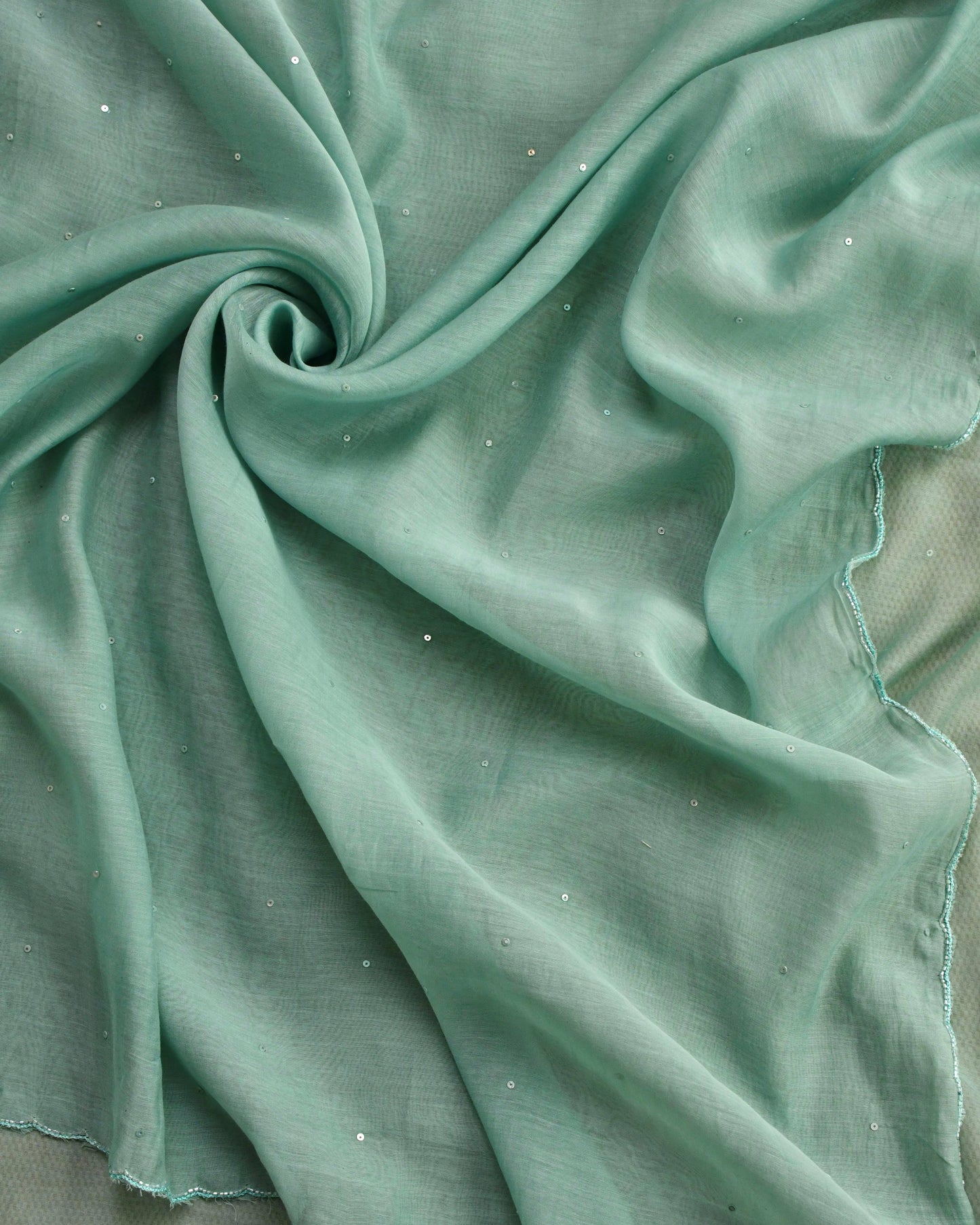 Pure Mull Chanderi Unstitched Suit with Intricate Pearl & sequence Hand Embroidery