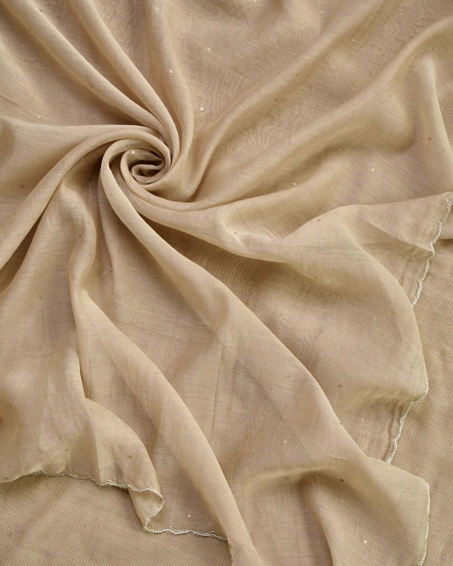 Pure Mull Chanderi Unstitched Suit with Intricate Pearl & sequence Hand Embroidery