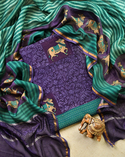 Pichwai Kantha Work Unstitched Suit