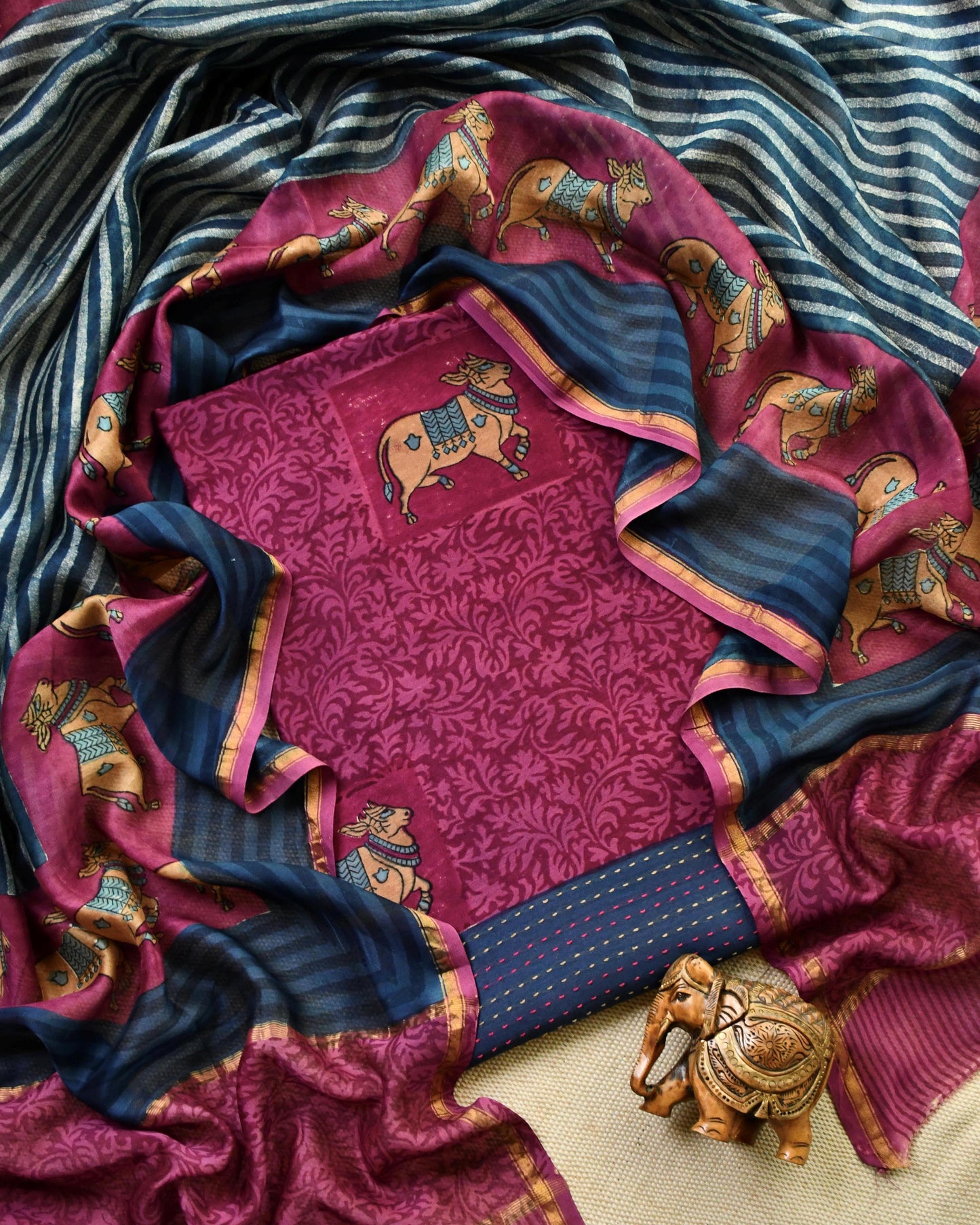 Pichwai Kantha Work Unstitched Suit