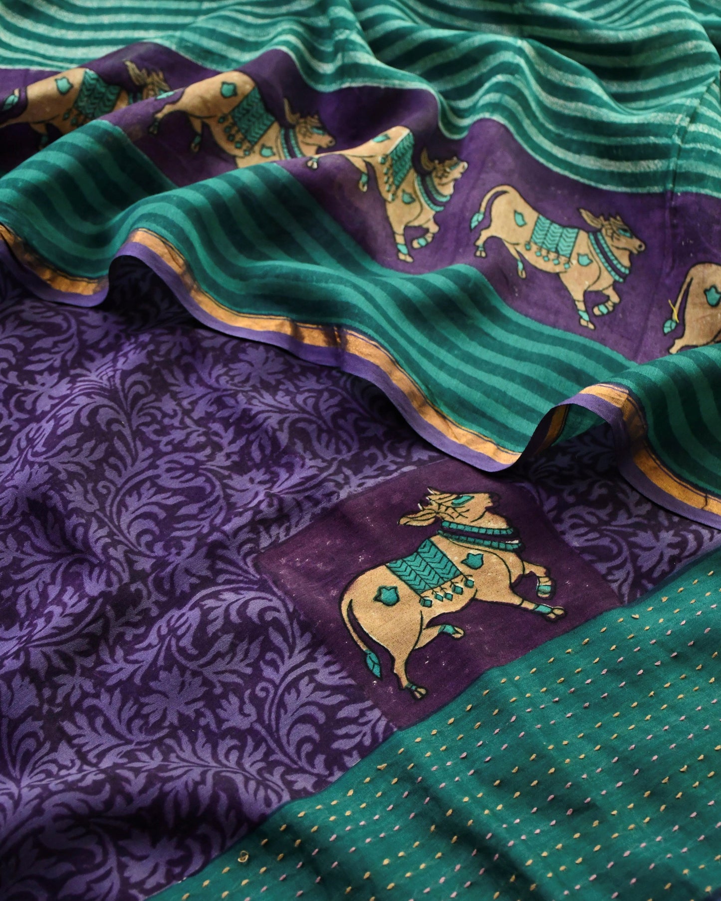 Pichwai Kantha Work Unstitched Suit