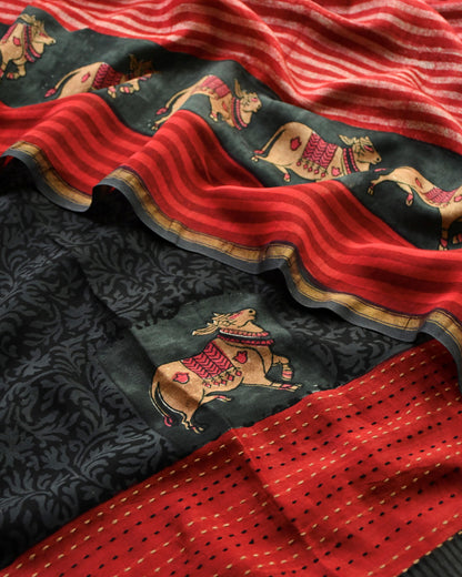 Pichwai Kantha Work Unstitched Suit