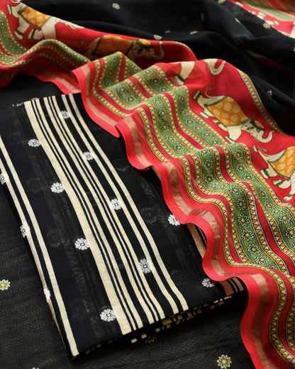 Pure Maheshwari Silk Zari Work Unstitched Suit