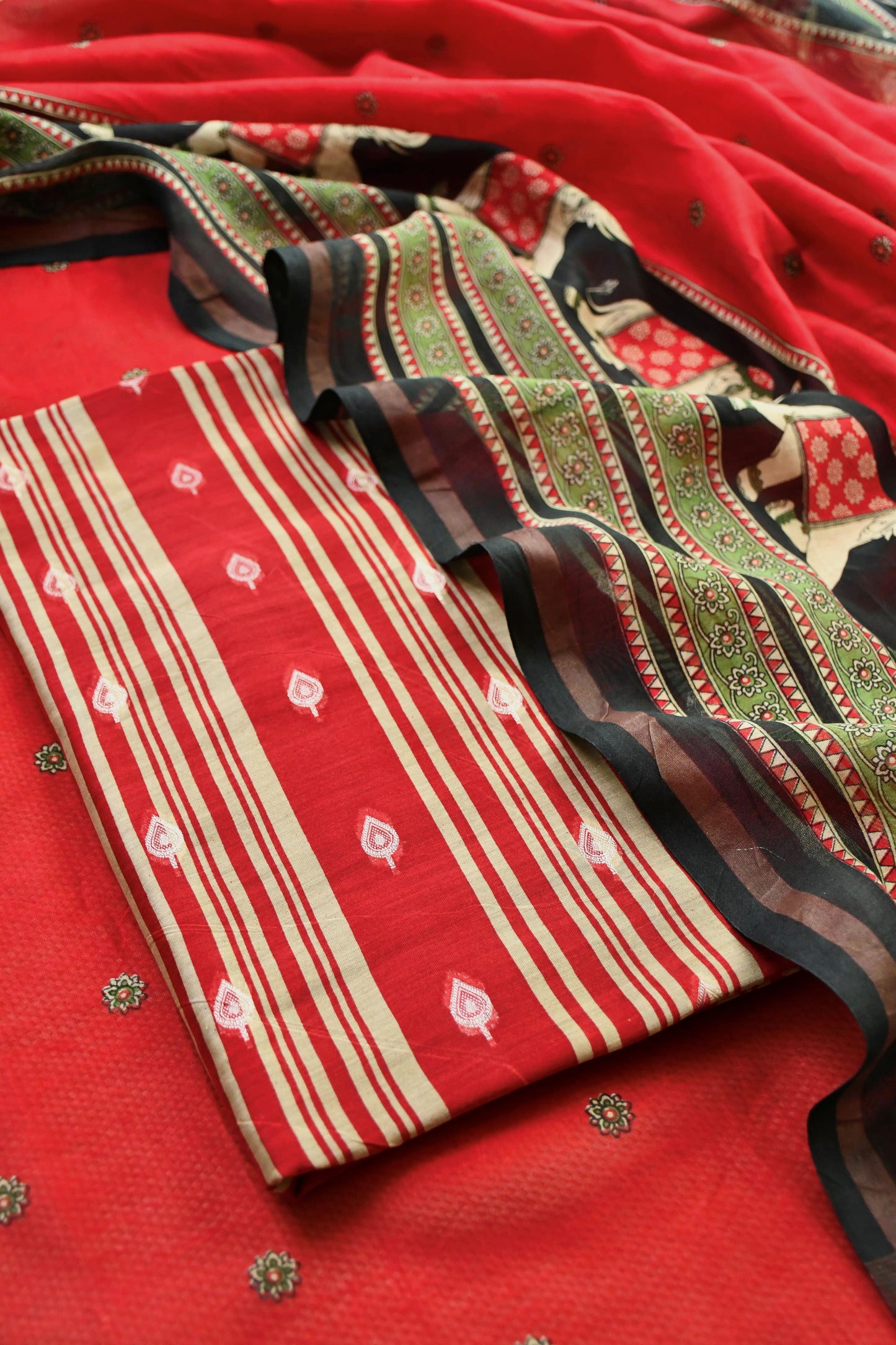 Pure Maheshwari Silk Zari Work Unstitched Suit