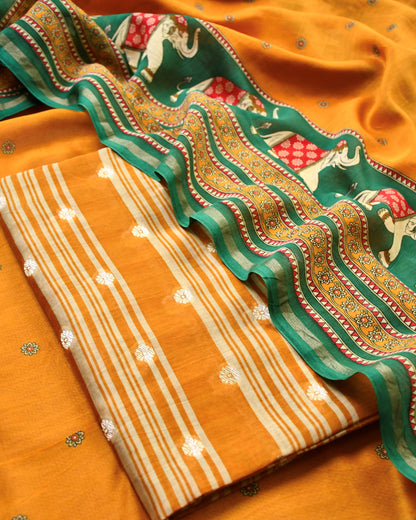 Pure Maheshwari Silk Zari Work Unstitched Suit