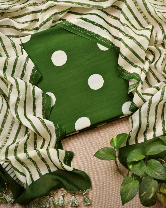 Pure Maheshwari Silk Polka Dot Unstitched Suit Set