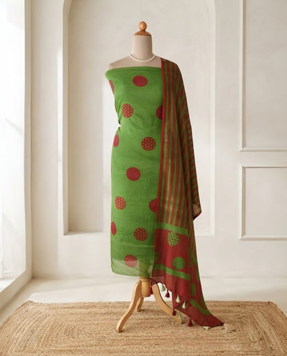 Polka Dot  Mul Chanderi Unstitched Suit Set