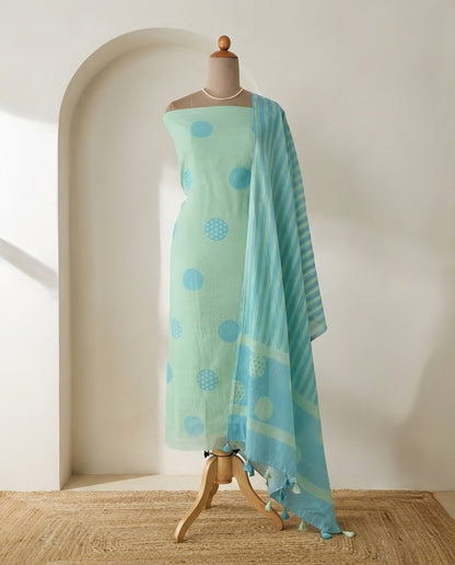 Polka Dot  Mul Chanderi Unstitched Suit Set