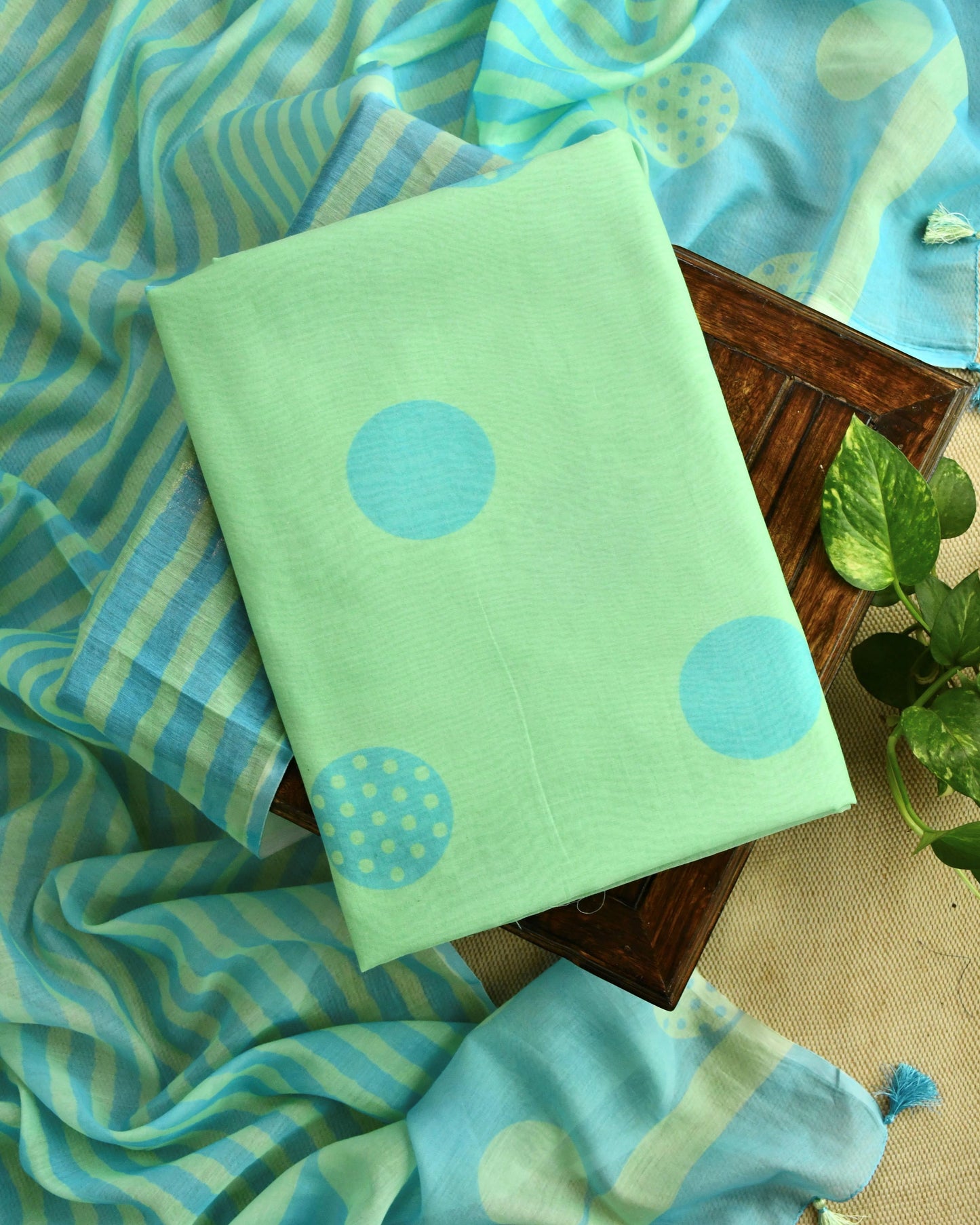 Polka Dot  Mul Chanderi Unstitched Suit Set