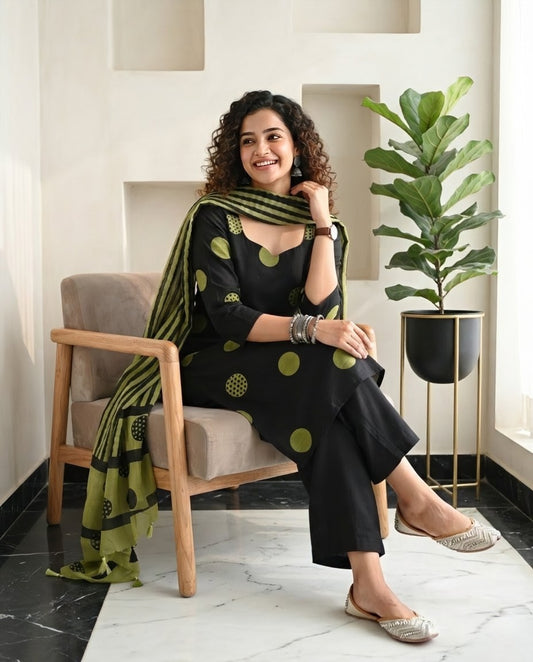 Polka Dot  Mul Chanderi Unstitched Suit Set