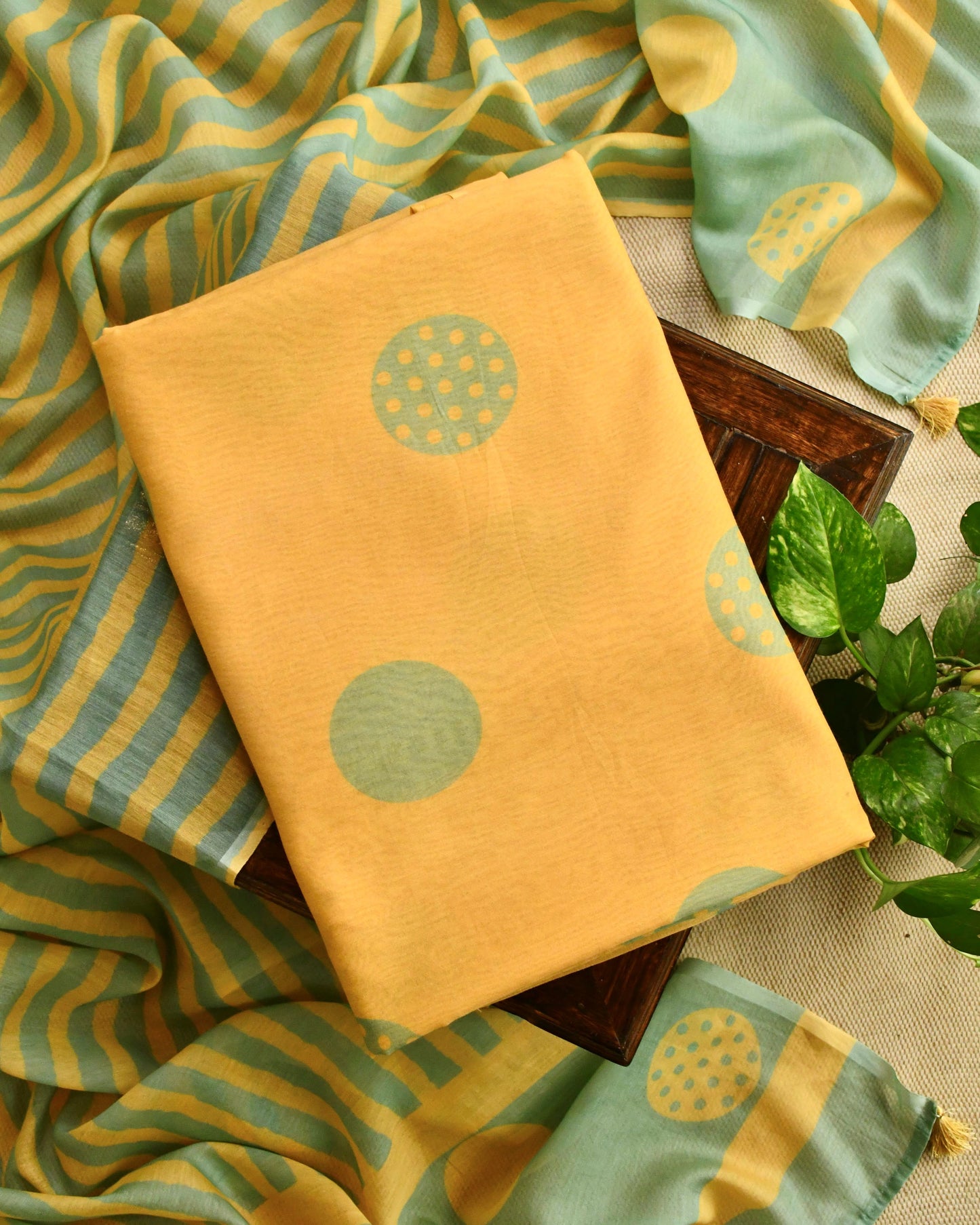 Polka Dot  Mul Chanderi Unstitched Suit Set