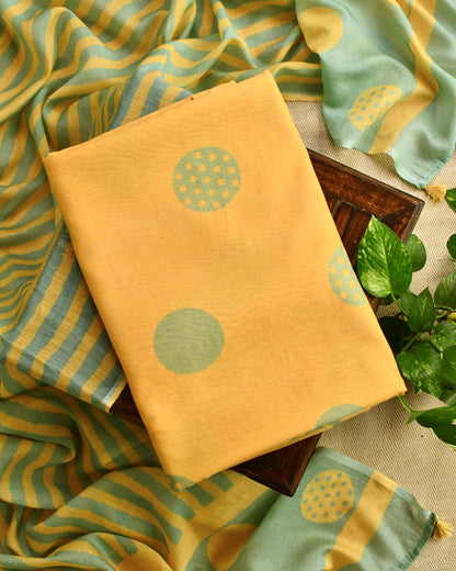 Polka Dot  Mul Chanderi Unstitched Suit Set