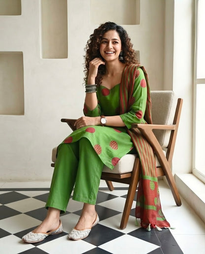 Polka Dot  Mul Chanderi Unstitched Suit Set