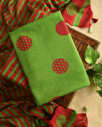 Polka Dot  Mul Chanderi Unstitched Suit Set