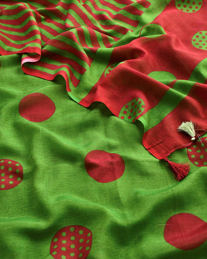 Polka Dot  Mul Chanderi Unstitched Suit Set