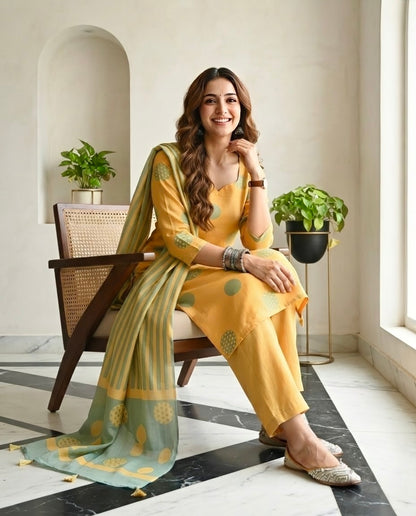 Polka Dot  Mul Chanderi Unstitched Suit Set