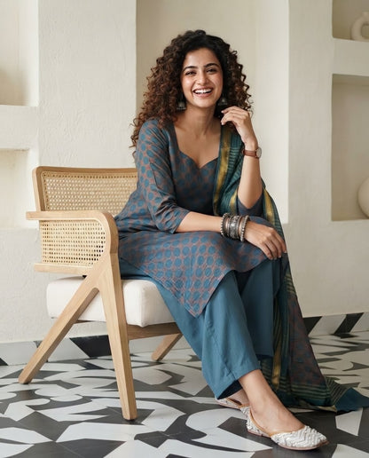 Natural Pomegranate Dye Maheshwari Silk Unstitched Suit Set