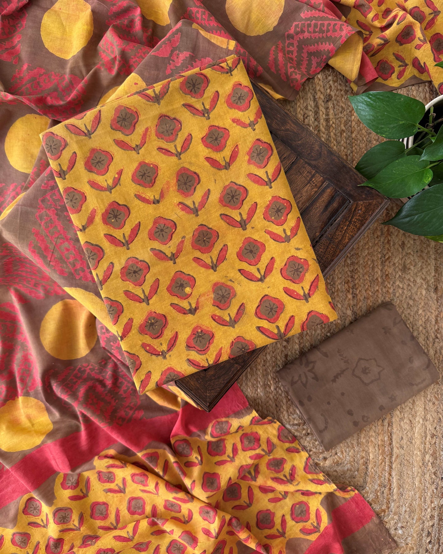 Natural Pomegranate Dye Premium Cotton Unstitched Suit Set
