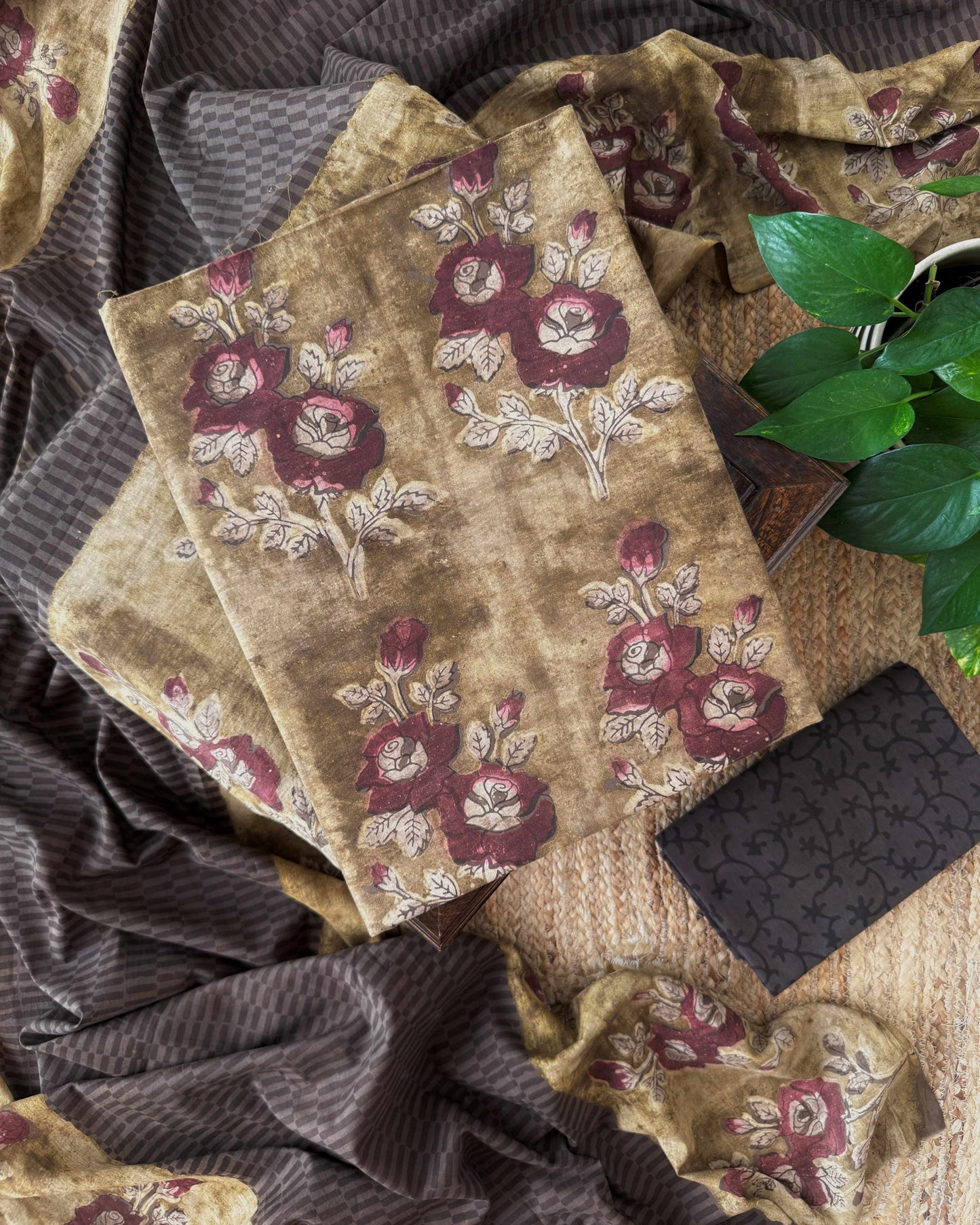 Natural Pomegranate Dye Premium Cotton Unstitched Suit Set