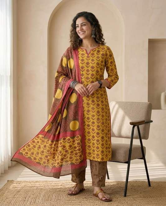 Natural Pomegranate Dye Premium Cotton Unstitched Suit Set