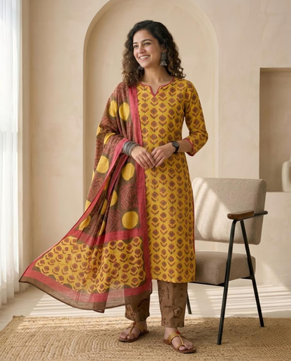 Natural Pomegranate Dye Premium Cotton Unstitched Suit Set