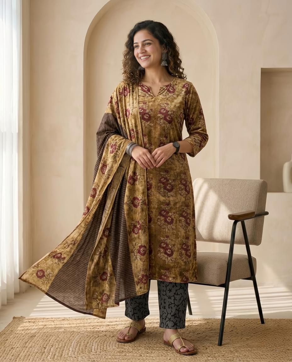 Natural Pomegranate Dye Premium Cotton Unstitched Suit Set