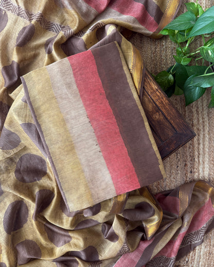 Natural Pomegranate Dye Maheshwari Silk Unstitched Suit Set