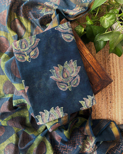 Natural Pomegranate Dye Maheshwari Silk Unstitched Suit Set