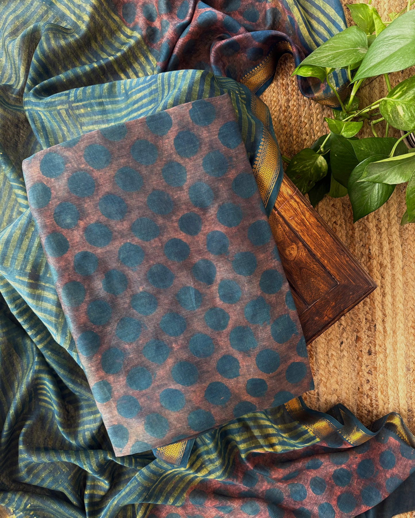 Natural Pomegranate Dye Maheshwari Silk Unstitched Suit Set