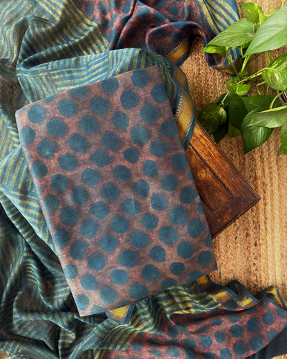 Natural Pomegranate Dye Maheshwari Silk Unstitched Suit Set