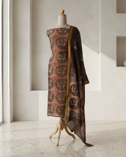 Natural Pomegranate Dye Maheshwari Silk Unstitched Suit Set