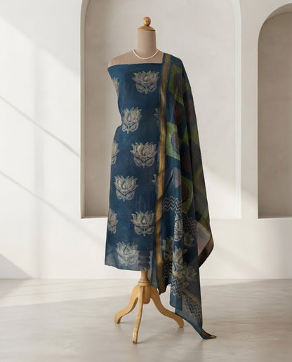 Natural Pomegranate Dye Maheshwari Silk Unstitched Suit Set