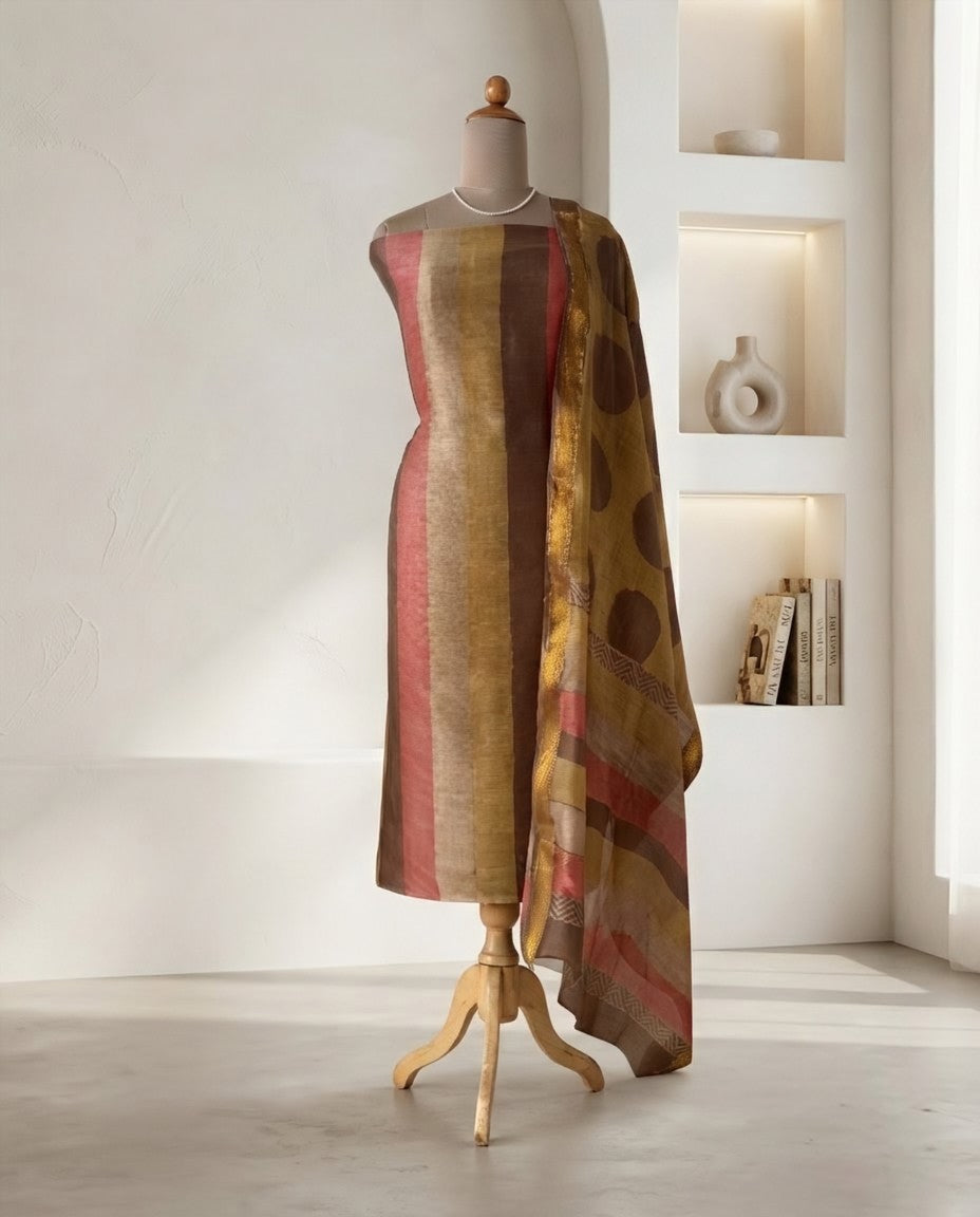 Natural Pomegranate Dye Maheshwari Silk Unstitched Suit Set